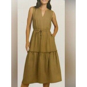NWT Lands' End Ladies' Tiered Midi Dress Tan Size Small